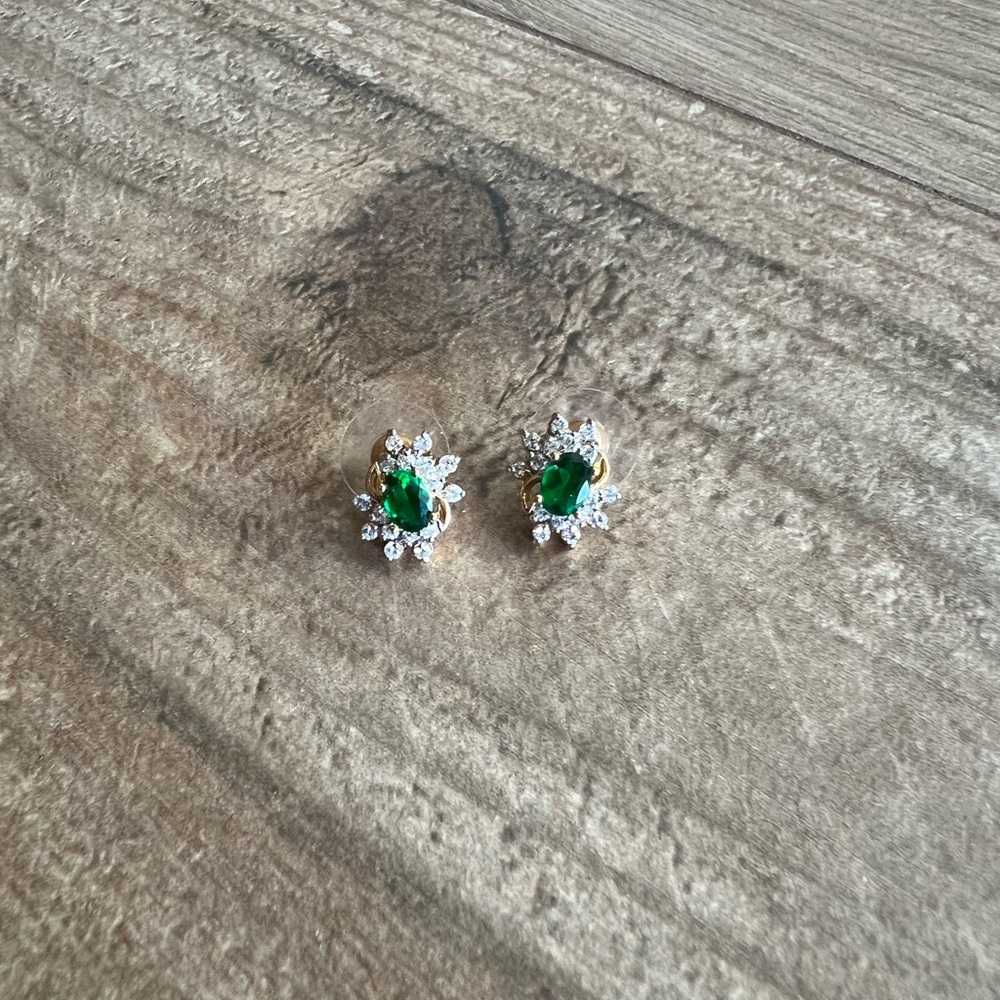 Green Gemstone & Rhinestone Earrings